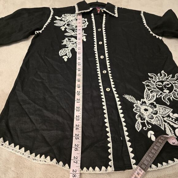 Johnny Was Addison Kimono Sleeve Shirt Black Floral Embroidered Linen Tunic XS - Picture 12 of 16